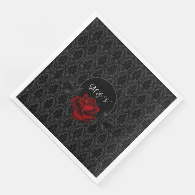 Gothic Black Damask Rose Wedding Serviette (Ecke)