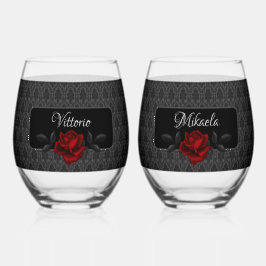 Gothic Black Damask Rose Wedding Weinglas Ohne Stiel