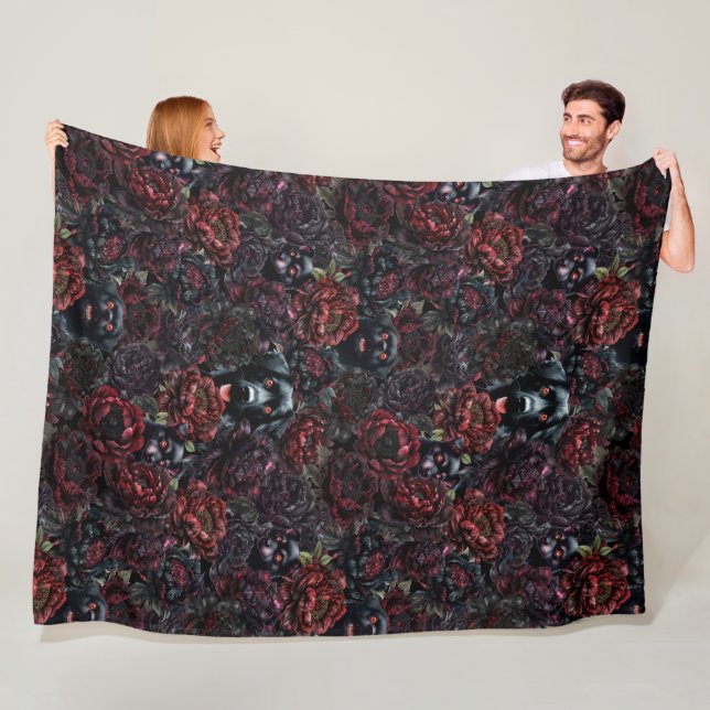 Gothic Black Dog & Dark Flowers Muster Fleecedecke (Beispiel)