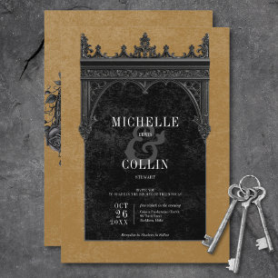 Gothic Black Double Arch Black Rose Gold Wedding Einladung