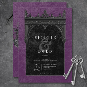 Gothic Black Double Arch & Black Rose Lila Einladung