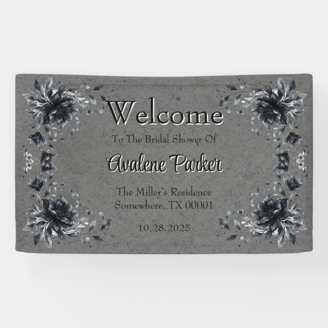 Gothic Black Floral Brautparty Willkommen Banner (Horizontal)