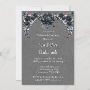 Gothic Black Floral Bridesmaids Luncheon Einladung