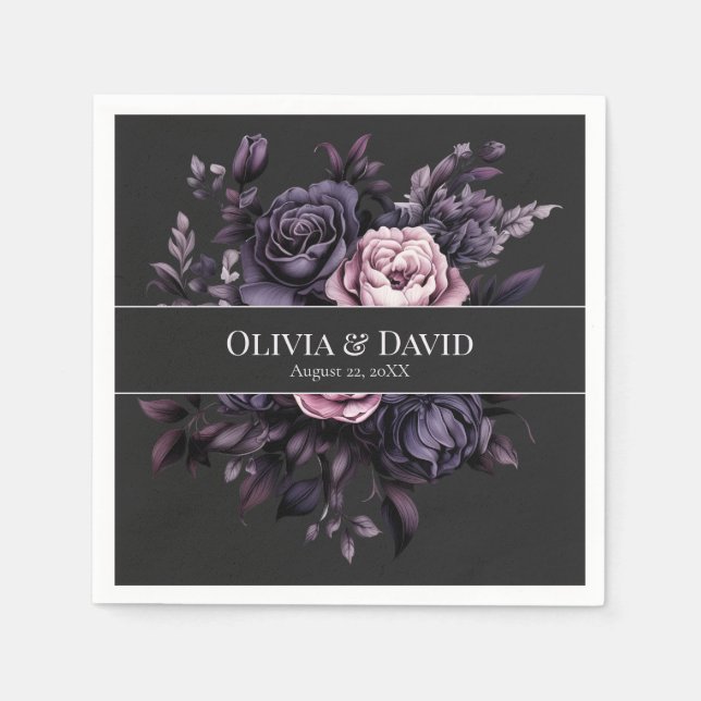 Gothic Black Floral Personalized Wedding Napkins Serviette (Vorderseite)