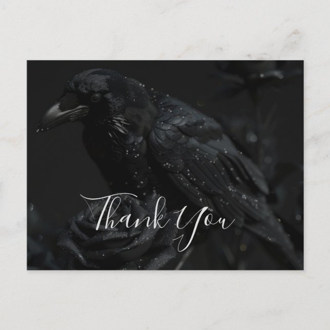 Gothic Black Floral Raven & Rose Vielen Dank Postkarte (Vorderseite)