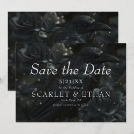 Gothic Black Floral Raven & Rose Wedding Save The Date