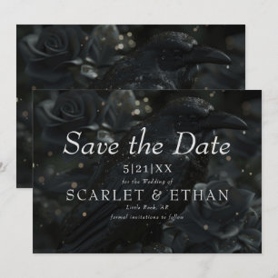 Gothic Black Floral Raven & Rose Wedding Save The Date