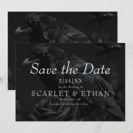 Gothic Black Floral Raven & Rose Wedding Save The Date