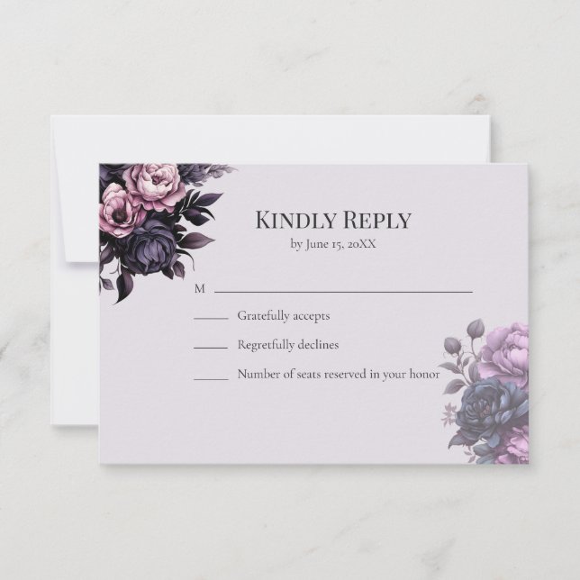 Gothic Black Floral RSVP Card Karte (Vorderseite)
