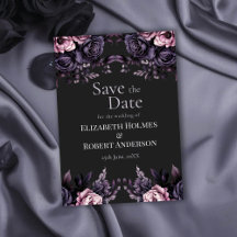 Gothic Black Floral Save the Date Card