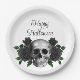 Gothic Black Floral Skull Halloween Pappteller