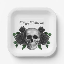 Gothic Black Floral Skull Halloween Pappteller
