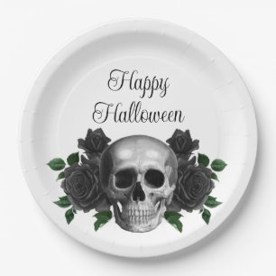 Gothic Black Floral Totenkopf Halloween Pappteller