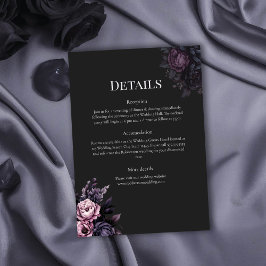 Gothic Black Floral Wedding Details Card Einladung