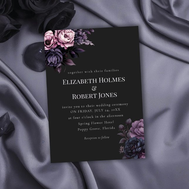 Gothic Black Floral Wedding Invitation (Gothic Black Floral Wedding Invitation on a gothic wedding table with black roses.
)