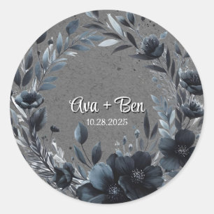 Gothic Black Floral Wedding Runder Aufkleber