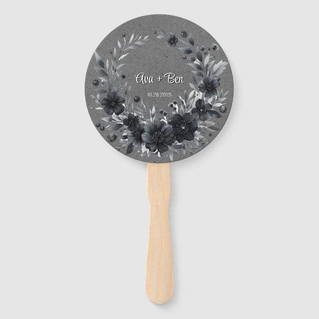 Gothic Black Floral Wedding Vielen Dank Fächer (Vorderseite)