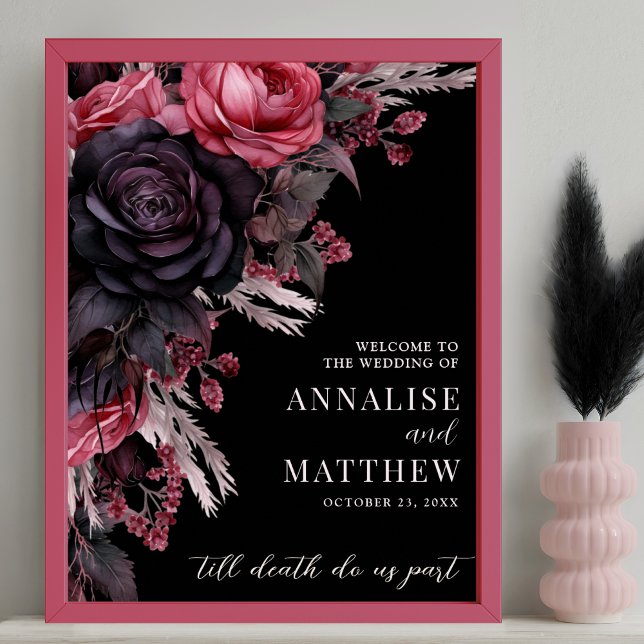 Gothic Black Floral Wedding Welcome Sign Poster (Gothic Black Floral Wedding Welcome Sign)