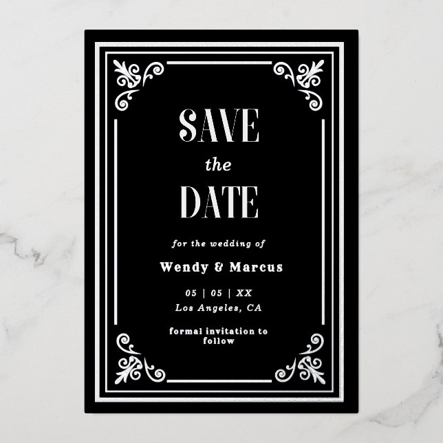 Gothic Black Frame Dunkle Ästhetik Silver Real Folieneinladung (Vorderseite)