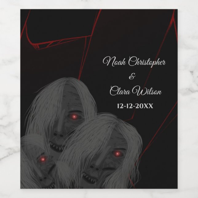 Gothic Black Ghosts- Dark Moody Halloween Weinetikett (Einzelnes Label)