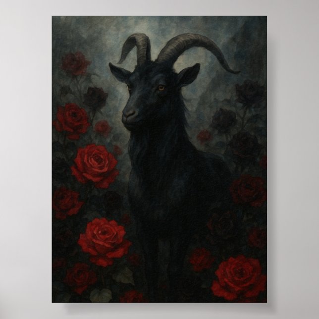 Gothic Black Goat mit Rote Rosen Dark Art Poster (Vorne)