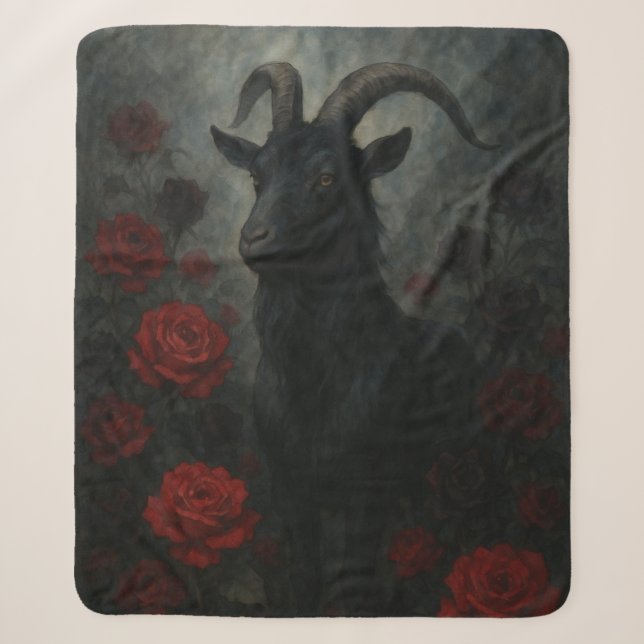 Gothic Black Goat mit Rote Rosen Dark Art Sherpadecke (Vorderseite)