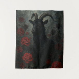 Gothic Black Goat mit Rote Rosen Dark Art Wandteppich