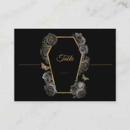 Gothic Black & Gold Rose Coffin Wedding Pattern Platzkarte