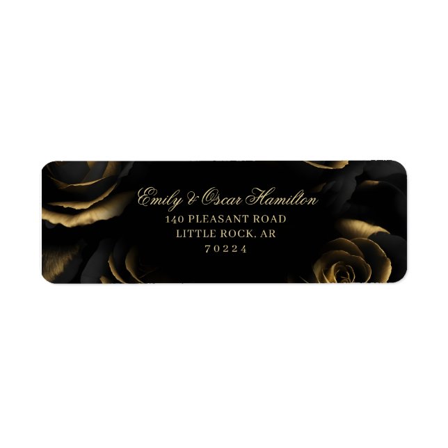 Gothic Black & Gold Rose Moody Rücksendeadresse (Vorne)
