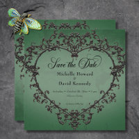 Gothic Black & Green Filigree Heart Wedding