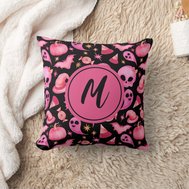 Gothic Black Halloween Ghost Monogram Wohngestaltu Kissen (Decke)