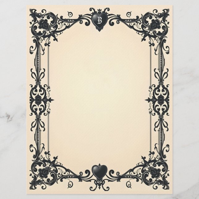 Gothic Black Heart Stationery Paper Briefbogen (Vorderseite)