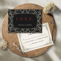 Gothic Black Lace Blood Red Bone RSVP Card