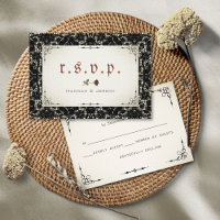 Gothic Black Lace Blood Rote Rose RSVP Card