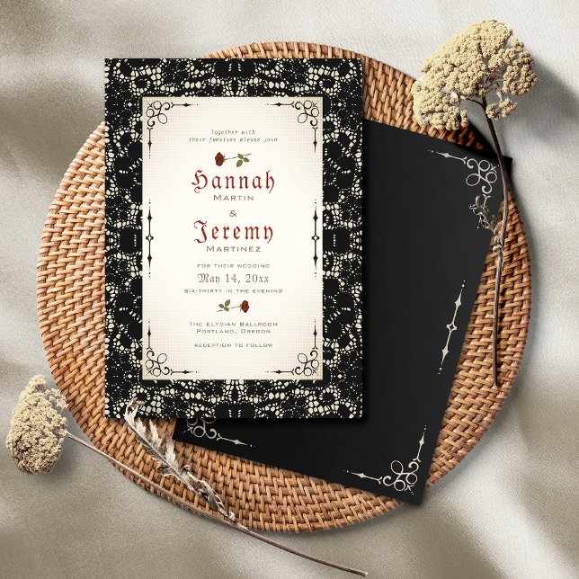 Gothic Black Lace Rote Rose Hochzeit Einladung (Von Creator hochgeladen)