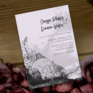 Gothic Black & Lavender Skull-Rose handhaben Einladung