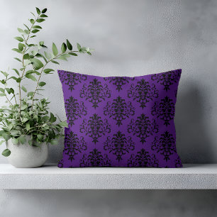 Gothic Black Lila Damask Muster Kissen
