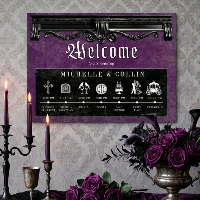 Gothic Black & Lila Order of Events Wedding Poster (Von Creator hochgeladen)