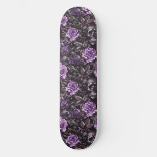 Gothic Black Lila Skulls and Rose Skateboard
