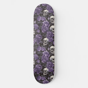 Gothic Black Lila Skulls and Rose Skateboard