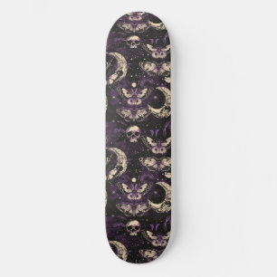 Gothic Black Lila Skulls Moths Moon Skateboard