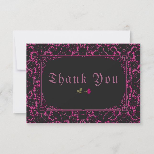 Gothic Black Magenta Lace Rose Dankeskarte (Vorderseite)