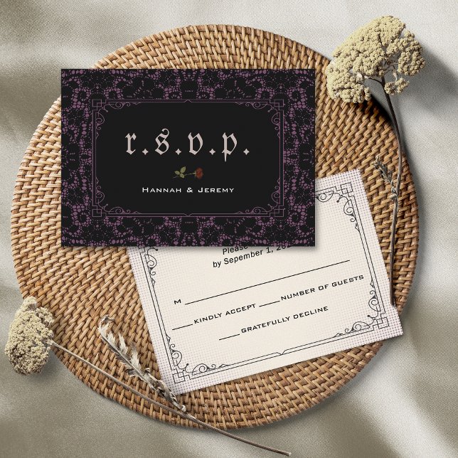 Gothic Black Magenta Lace Rose RSVP Card (Von Creator hochgeladen)