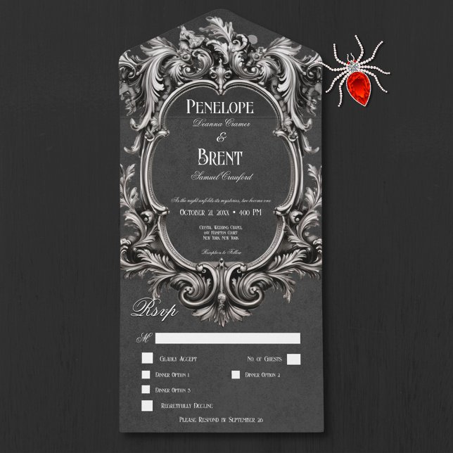 Gothic Black Moody Viktorianisch Frame Dinner All In One Einladung (Gothic Black Moody Victorian Frame Dinner All In One Invitation)