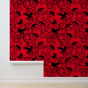 Gothic Black on Red Raven Viktorianisch Gothic Zuh Tapete