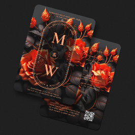 Gothic Black Orange Floral Boho Wedding Einladung
