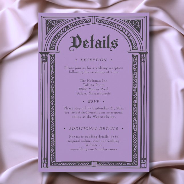 Gothic Black Purple Medieval Until Death Wedding Begleitkarte (Gothic Black Purple Medieval Until Death Wedding Enclosure Card)