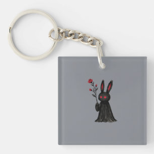 Gothic Black Rabbit Red Rose Emo Hase Ästhetik Schlüsselanhänger