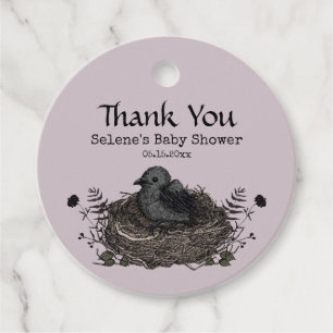 Gothic Black Raven Bird Nest Baby Dusche Lila Geschenkanhänger