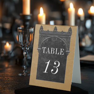 Gothic Black Raven & Black Arch Gold Hochzeit Tischaufsteller